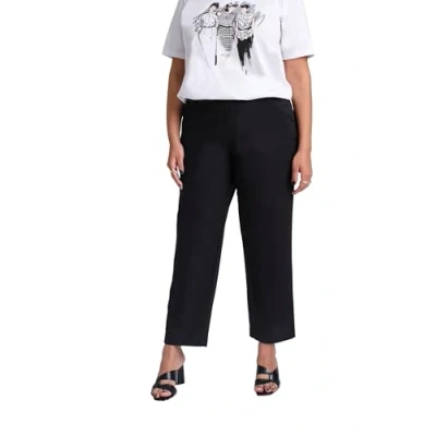 Afbeelding van Ulla Popken Dames 7/8 chinobroek Ruby, elastische tailleband, wijde, rechte pijpen, vrijetijdsbroek, Black Beauty, 62