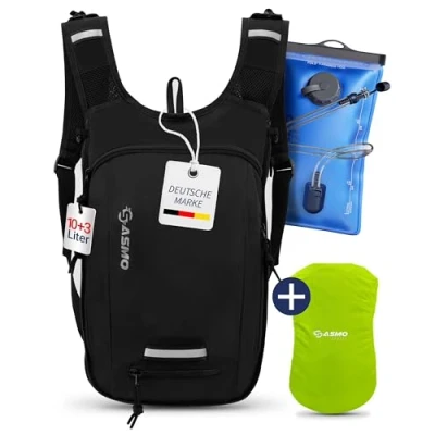 Afbeelding van SASMO® fietsrugzak, 10 + 3 l, met thermovak en helmnet, MTB rugzak, inclusief regenbescherming, drinkrugzak voor heren dames, incl. drinkzak 2 liter
