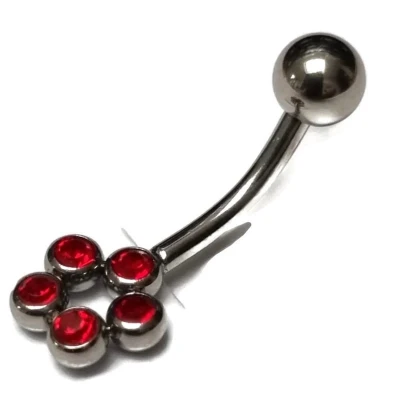 Afbeelding van Chirurgisch stalen navelpiercing dots rood zirkonia zilverkleurig