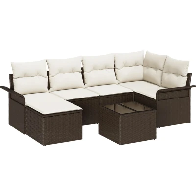Afbeelding van vidaXL 6 Delige Tuin Sofa Set met Kussens Grijs Poly Rattan