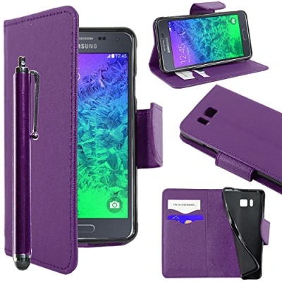 Afbeelding van ebestStar Hoes voor Samsung Galaxy Alpha SM G850F Wallet Etui, Book case hoesje, standfunctie PU Flip cover + Stift, Paars [Phone: 132.4 x 65.5 6.7mm, 4.7&#039;&#039;]