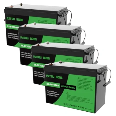Afbeelding van DATOUBOSS 4 * 24V 100Ah Lithiumbatterij, LiFePO4 Lithium accu, Ingebouwde 100A BMS, 4000 15.000 Deep Cycli, 2560Wh, Ondersteunt Serie /Parallelle Verbinding, voor Camper, Zonnestelsel, Camping