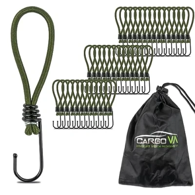 Afbeelding van CargoVA® 40 Spanngummis mit Haken und praktischer Tasche Expanderhaken für Planen Netze Olivgrün 15cm [40 Stück]