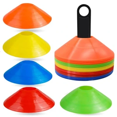 Afbeelding van ATHLEJOY 25 x Slalom hoedjes, voetbalmarkeringshoedjes, voetbalaccessoires, kegel voor training en trainingsaccessoires
