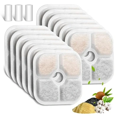 Afbeelding van Filter waterfontein voor katten, 12 stuks vervangingsfilters waterfontein, compatibel met Pixi vervangingswaterfilter drievoudige werking, 3 slangen