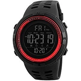 Afbeelding van Mannen Digitale Sport Horloge Led Elektronische Militaire Polshorloge Met Alarm Stopwatch Count Down Kalender Datum Venster, Zwart rood, riem