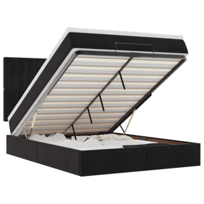 Afbeelding van vidaXL Ottoman bed met matrassen en LED&#039;s 140x200cm fluweel zwart