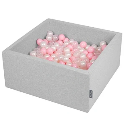 Afbeelding van KiddyMoon Schuim Ballenbak Voor Kinderen Met Ballen Ø 7 Cm Gemaakt In EU, Lichtgrijs:Poeder Roze Parel Transparant,90X40cm/200