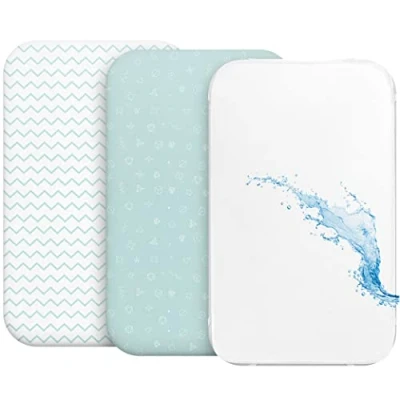 Afbeelding van Hoeslaken Cododo (Set van 2) + 1 Waterdichte Matrashoes met Elastiek 3 in Afmeting 50x83 cm Compatibel wiegjes, wiegjes Voor Meisje en Jongen Blauw Patroon