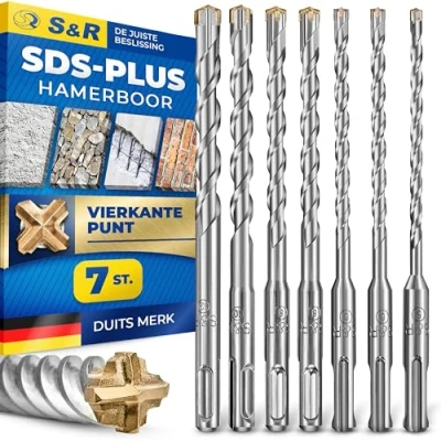 Afbeelding van S&amp;R SDS Plus betonboorbit. Set met 7 boren voor hamerboor 5/6/8/10/12 x 160 mm. 4 voudige boor hamerboor, metselwerk, steen