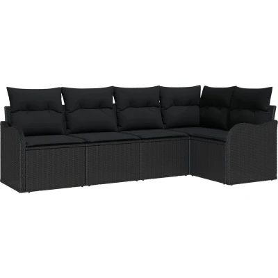 Afbeelding van vidaXL 5 delige Tuin Sofa Set met Kussens Zwart Poly Rattan