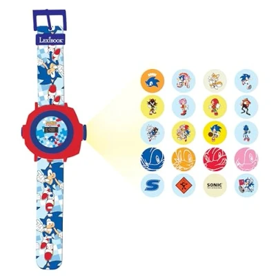 Afbeelding van Lexibook, SEGA Sonic The Hedgehog, Verstelbaar projectiehorloge digitaal scherm, Projecteert 20 afbeeldingen van Sonic, voor kinderen, Blauw/rood, DMW050SN