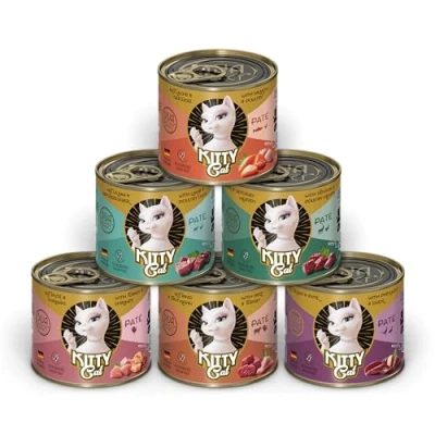 Afbeelding van KITTY Cat Paté Mix 2, nat voer voor katten in proefpakket, graanvrij kattenvoer met taurine, zalmolie en groenlipmossel, compleet een hoog vleesgehalte, Made Germany
