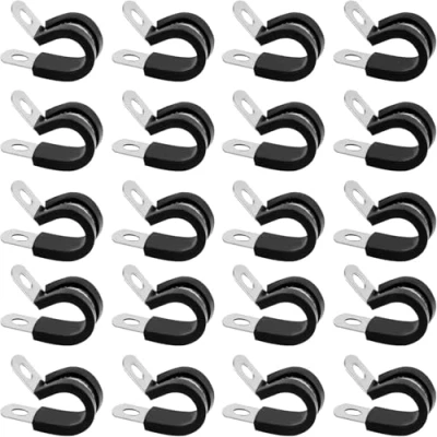 Afbeelding van Roestvrijstalen met rubber gevoerde P clips assortiment, 20 stuks 12 mm slangklemmen, slangklemmen buisklemmen, beklede metalen draadkabelklemmen voor snoerdraad slangbuis