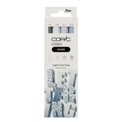 Afbeelding van Copic Ciao Shade Set Light Cool Gray, 3 Twin Markers met een middelbrede en penseelpunt, incl. Multiliner Gray 0,3 mm