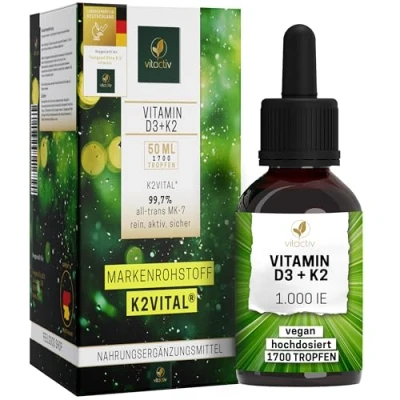 Afbeelding van Vitamine D3 K2 druppels K2VITAL® 99,7% all trans MK 7 per druppel 1000 IE, hoge dosis, zeer biologisch beschikbaar uit Duitsland, laboratoriumgetest, veganistisch 50 ml, 1700