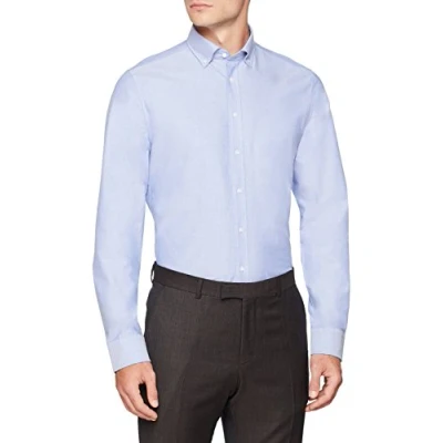 Afbeelding van Seidensticker Slim lange mouwen met button down kraag soft uni smart business overhemd heren, blauw (blauw 13), 45