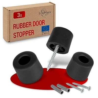 Afbeelding van LouMaxx Deurstopper voor het vastschroeven van rubber, set 3 stuks, zwart, rubberen stoppers, deurstopper, buffers, de perfecte bescherming tegen deurslagen