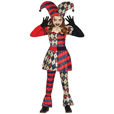Afbeelding van Guirca Clown &amp; Nar Kostuum Niet Zo Grappige Scary Nana Meisje Blauw, Rood, Wit / Beige 5 6 jaar Halloween Verkleedkleding