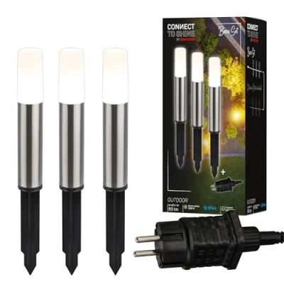 Afbeelding van Briloner LED padverlichting 3925032 Startset Warm wit licht IP44 1,5m voedingskabel Geborsteld roestvrij staal 36,5 x 4 cm Zilverkleurig