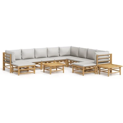 Afbeelding van vidaXL 12 delige Loungeset met kussens bamboe lichtgrijs