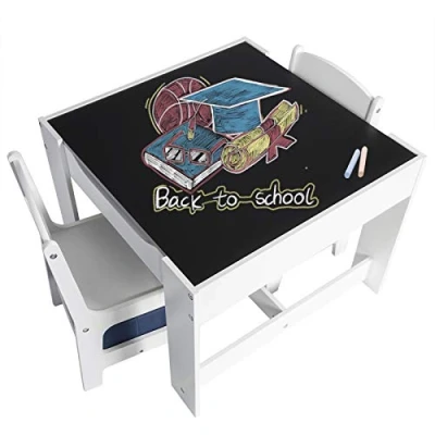 Afbeelding van EUGAD Kindertafel met 2 stoelen, opbergruimte, zitgroep voor kinderen, schildertafel, molt.