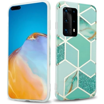 Afbeelding van Cadorabo Hoesje geschikt voor Huawei P40 in Groen Lichtgroen Goud Marmer No. 3 Beschermhoes gemaakt van TPU siliconen Case Cover met mozaïek motief