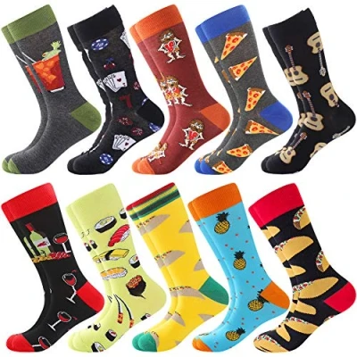 Afbeelding van Fun kledingsokken Voor Heren, Kleurrijke Funky Sokken Mannen, Fancy Nieuwigheid Grappig Patroon Casual Gekamde Katoenen Kantoorsokken, Coole Gekke Halverwege de Kuit Uniek en Opvallend (10 Pairs Pizza 2)