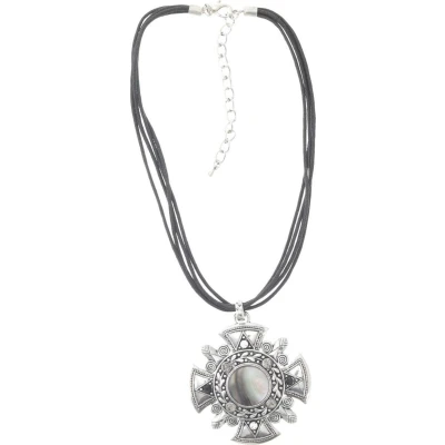Afbeelding van Behave Ketting zwart dames met ronde vintage hanger 40 cm