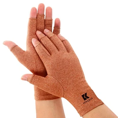 Afbeelding van KANGKA® Reuma Handschoenen Compressie Maat L voor Artrose, Reuma, Artritis, RSI, CTS Unisex Bruin