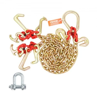 Afbeelding van VEVOR Trekketting met haak RTJ, draagvermogen 4898 kg, ketting V flens G80 grijphaak, 8 mm x 90 cm, voor probleemoplossing, transport, sleepwagen, vrachtwagen dienblad