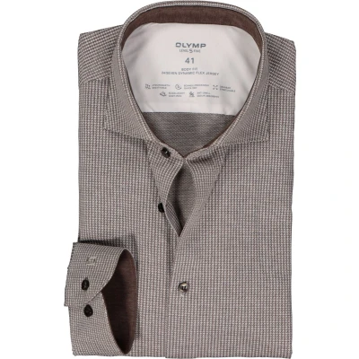 Afbeelding van Olymp overhemd mouwlengte 7 extra lange mouwen Level Five slim fit bruin geprint