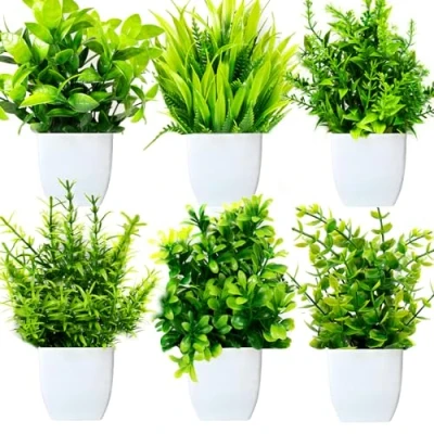 Afbeelding van Purpledi 6 stuks mini kunstplanten met pot, kunststof kunstplanten, kleine in plastic voor slaapkamer, badkamer, keuken, thuis, binnendecoratie