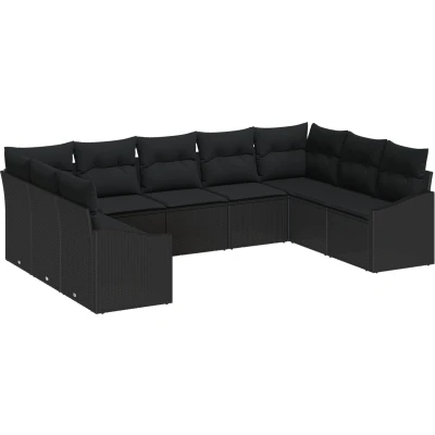 Afbeelding van vidaXL Tuin Sofa Set van 9 Zwart Rattan, Polyester, Staal