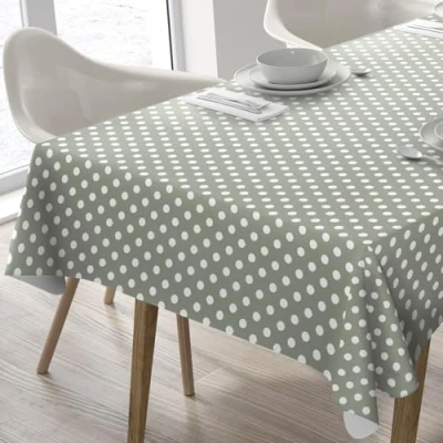 Afbeelding van Wasdoek tafelkleed afwasbaar rechthoekig 140 x 180 cm stippen (saliegroen)
