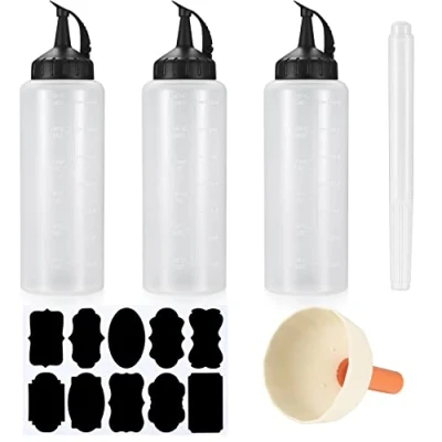 Afbeelding van Gaomoeny 3 stuks knijpflessen met doppen, 350 ml sausdispenser, ketchup dispenser, kunststof knijpfles voor mayo, saus, mosterd, olijfolie, trechter, etiketteren, schrijfstift