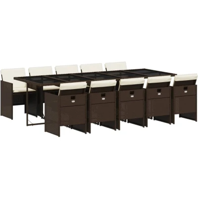 Afbeelding van vidaXL 11 delige Tuinset met kussens poly rattan bruin