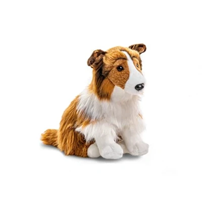 Afbeelding van Uni Toys Langharige collie, zittend gezicht wit bruin 27 cm (hoogte) pluche hond, huisdier dier, knuffeldier