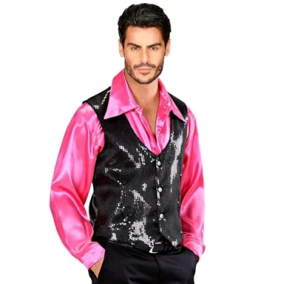 Afbeelding van Widmann Dans &amp; Entertainment Kostuum Showmaster Pailletten Vest Zwart Man XL Carnavalskleding Verkleedkleding