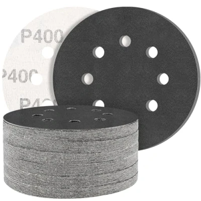 Afbeelding van STEBRUAM Schuurpapier, 50 stuks, siliciumcarbide, 125 mm, klittenband, korrelgrootte 400, professioneel 125, rond, 8 gaten, nat en droog schuurschijf, ideaal voor metalen auto&#039;s