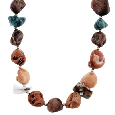 Afbeelding van Behave Ketting multi color met stenen en schelpen