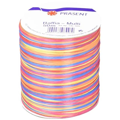 Afbeelding van PRÄSENT Bastband, geel rood roze, 50 m spoel, 136 609