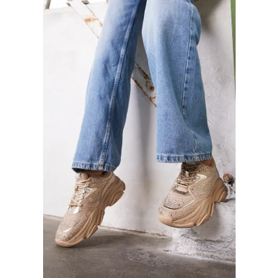 Afbeelding van Steve Madden dames Privy sneaker met strass in de kleur Beige, maat: 37