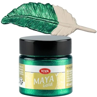 Afbeelding van Viva Decor Maya Gold 45ml (Smaragd) metallic acrylverf voor creatieve werken op hout, glas en porselein. Schokbestendig, veegvast weerbestendig glanzende metaal / effecten