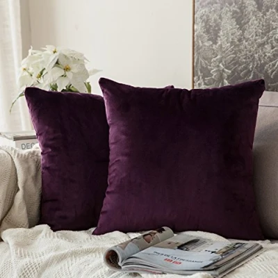 Afbeelding van MIULEE Fluweelzachte, decoratieve kussensloop, kussenslopen, luxueuze kussenslopen voor woonkamer, bank, slaapkamer met onzichtbare rits, vierkant, 50 x cm, 2 stuks, paars (Aubergine)