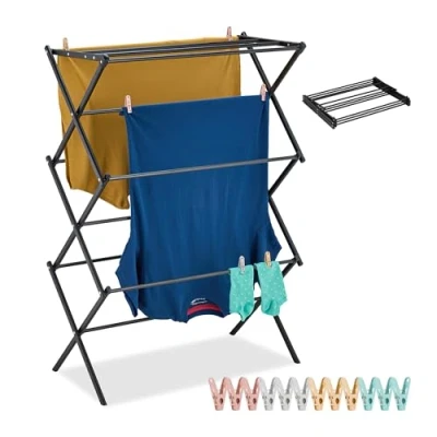 Afbeelding van droogrek inklapbaar met 12 knijpers 105x74x37 cm staand zwart