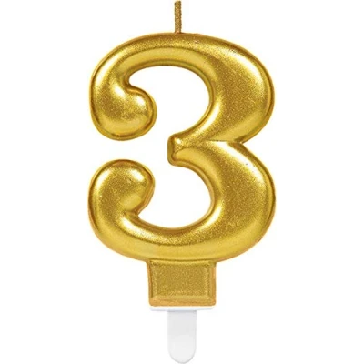 Afbeelding van Amscan Verjaardagskaars 3 Jaar Goud 8 Cm