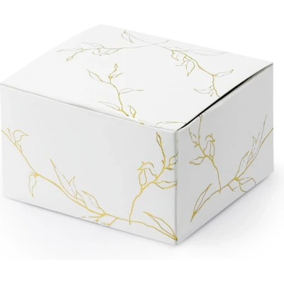 Afbeelding van Bedankdoosjes Gouden Takjes 10 Stuks 6x3.5x5.5cm Wit Goud Verpakkingsdoosje Geschenkdoosje