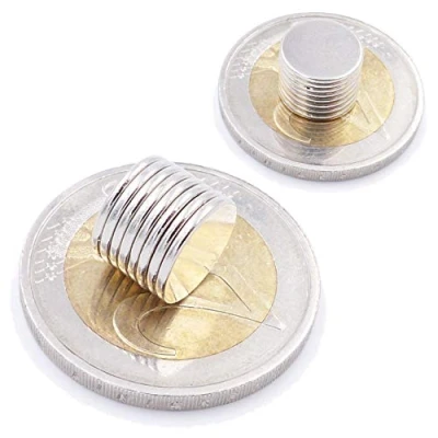 Afbeelding van Brudazon 10 mini schijfmagneten, x 1 mm, N52 sterkste stand, neodymium magneten, ultrasterk, powermagneet voor modelbouw, foto, whiteboard, prikbord, koelkast, knutselen, magneetschijf extra sterk