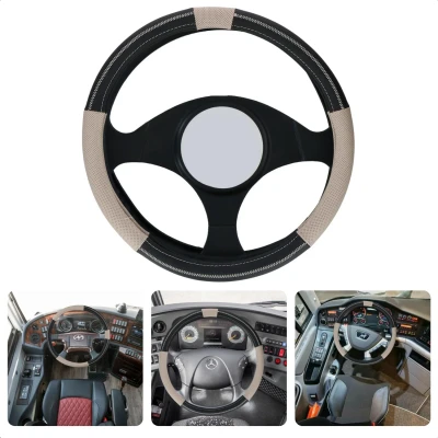 Afbeelding van Cheqo® Universele Stuurhoes voor Vrachtwagen Echt Leder 44 46 cm Bescherming Vuil Sportieve Uitstraling